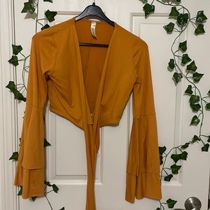 Yellow rap around v neck crop top